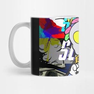 Dope Slluks skull face character rocking with a microphone drawing Mug